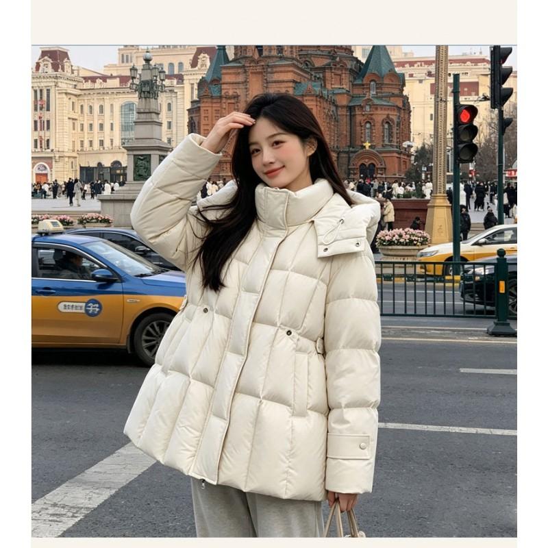 Womens Warm Duck Down Puffer Coat Mid-Length Hooded Loose Fit Winter Jacket Daily Commute