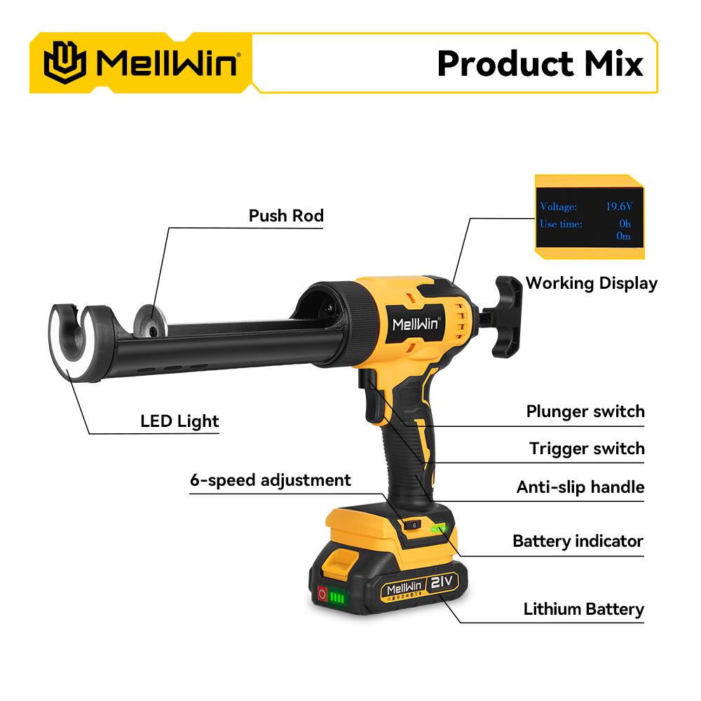 MELLWIN 10 унц/300 мл Пистолет для герметика для стекла Аккумуляторный Двери и окна Электрический инструмент для заделки швов Для аккумулятора Makita 18 В Штифт