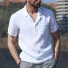 Men's Cotton Linen Shirt White Black Lapel Collar Buttons Short Sleeve Pocket Shirts Man Clothing