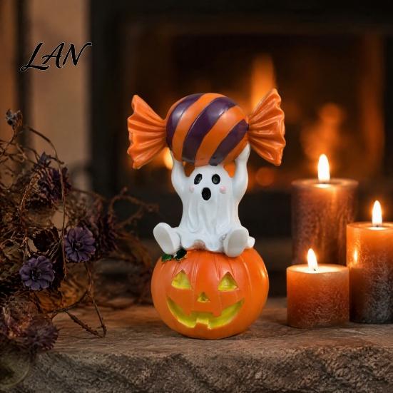 Indoor Window Display Halloween Ghost Figurine Ornament, Resin Christmas Statue, Animal Desktop Small Pumpkin Prop Decorations for Home Tabletop