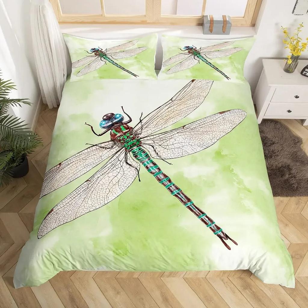 Пододеяльник Boho Dragonfly King Queen с милым цветочным принтом и сердечком из полиэстера в деревенском стиле с акварельными цветами