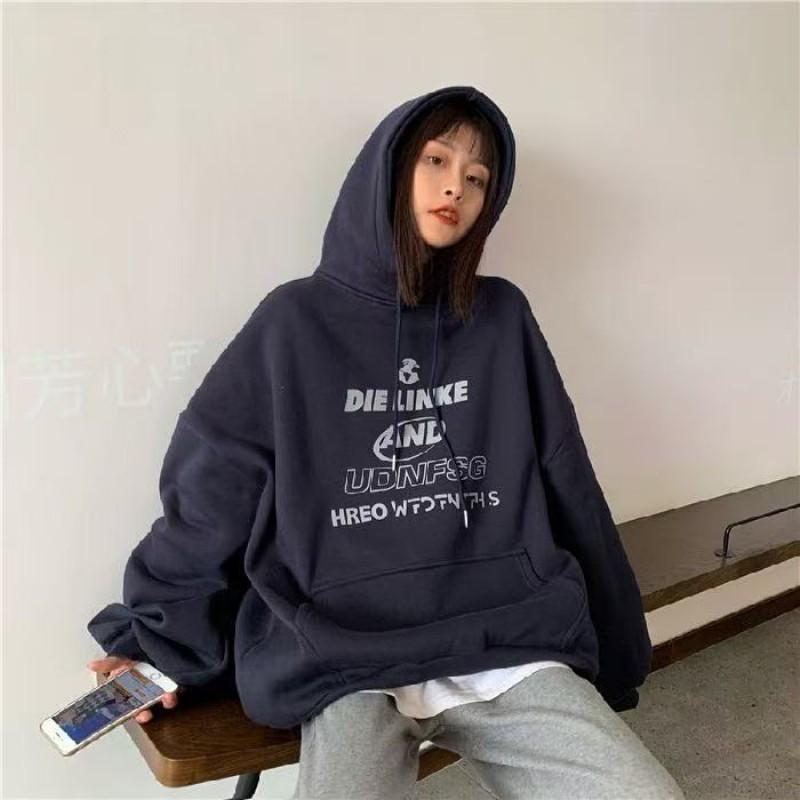 Winter Vintage Fleece Hooded Sweatshirt Loose Oversized Casual Top Unisex Women