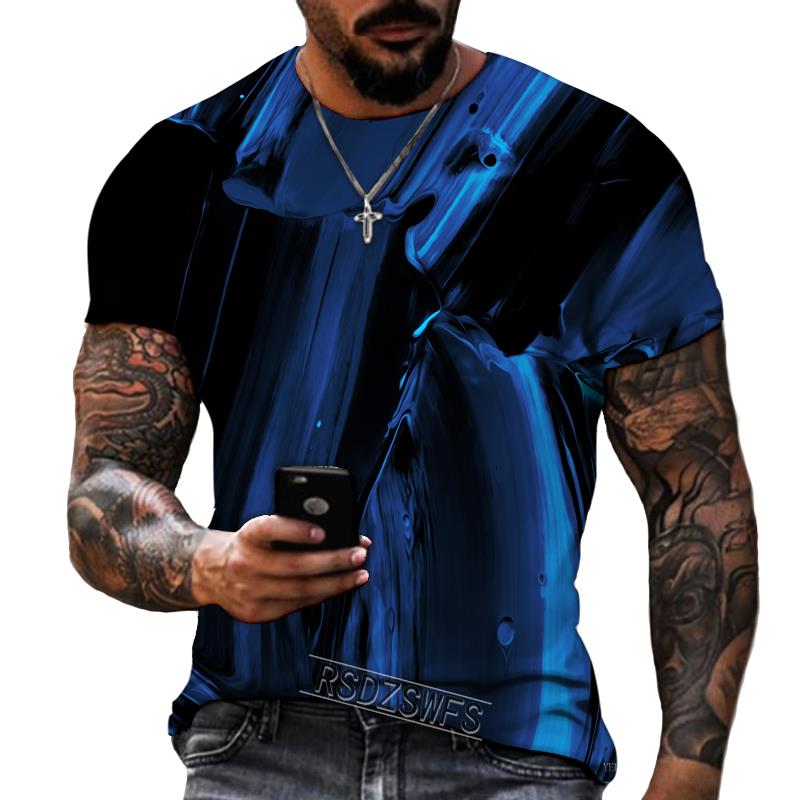 Мужская футболка синего и черного цветов с 3D принтом и круглым вырезом, лайкра и полиэстер, повседневная брендовая одежда больших размеров