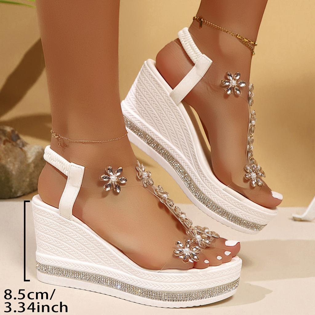 Праздничные сандалии на танкетке с блестящими кристальными бабочками для женщин, ПВХ платформа, женские сандалии на толстой подошве и высоком каблуке