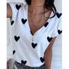 Women T Shirts Fashion Cute Hearts Printed Short Sleeve Summer V Neck Tops Shirts Plus Size
