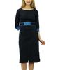 Women's Elegant 3 4 Sleeve Navy Blue Straight Shift Dress Formal Wear