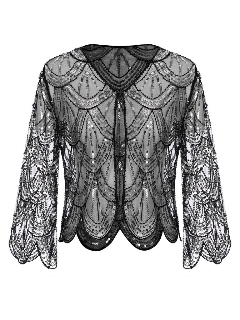 Женская полая кружевная шаль с блестками 1920-х годов, вечерняя накидка-хлопушка, свадебное болеро, пожимание плечами
