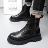 Классические черные мужские кожаные удобные высокие ботинки с боковой молнией, модные мужские высокие ботинки со шнуровкой и толстой подошвой, нескользящие