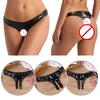 Adults Womens Open Crotch High Cut Thong Elastic Waistband Wet Look Patent Briefs Lingerie