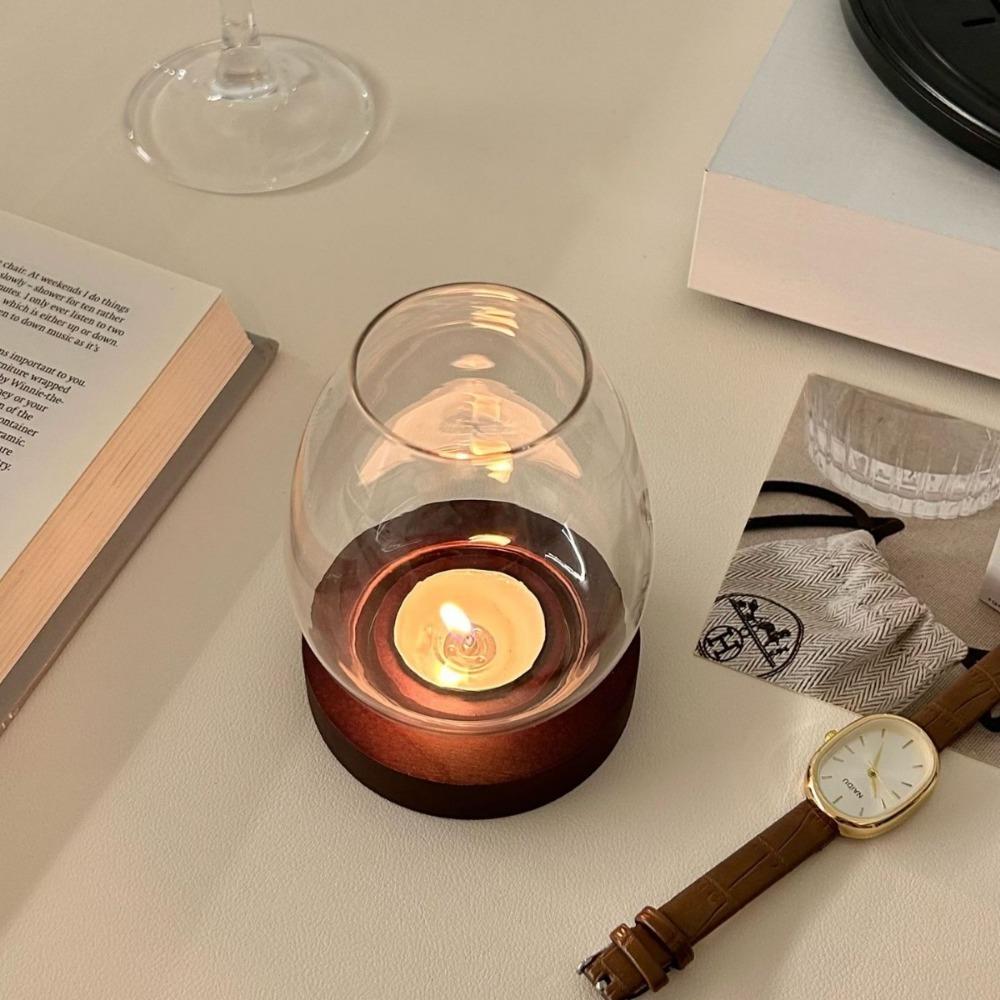 Hollow Candle Holder Transparent Candle Cup Cover Retro Glass Candlesticks Dining Table Decoration