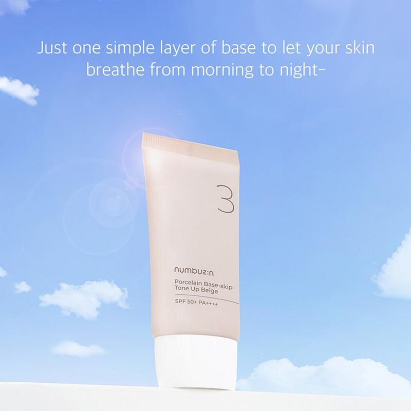 NUMBUZIN No. 3 Porcelain Base-skip Tone Up Beige BB+Foundation+Primer+Sunscreen 50mL SPF50+ PA++++ Best Selling In Oliveyoung Korea (2 Options)
