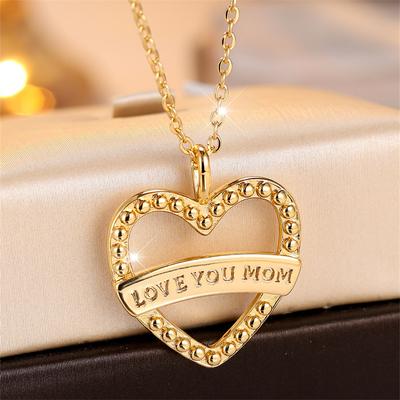 Роскошный золотой цвет Love You Mom Ожерелье Сердце Подвеска Ювелирные изделия Подарки на День Матери