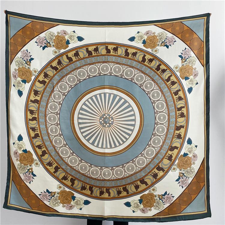 Intellectual Elegance Flower Mulberry Silk Scarf Women'S 110Cm Silk Square Scarf Shawl Fresh Print