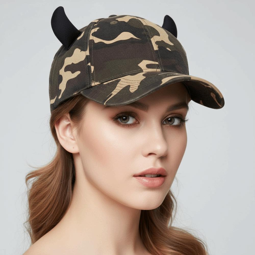 Cosplay Camouflage Baseball Cap 3D Devil Horn Outdoor Sports Sun Hat  For Man Women Unisex