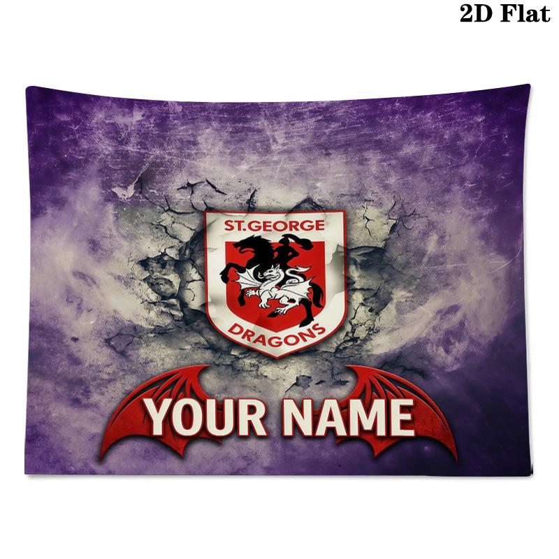 Custom Name St George Illawarra Dragons Printed Tapestry – Wall Hanging for Bedrooms, Dorms, and Home Decor