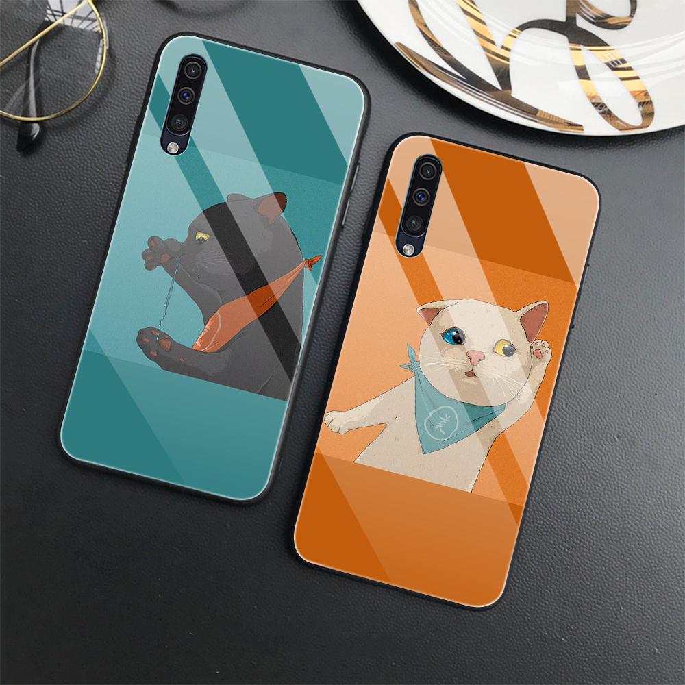 Чехол с милым котом и животным для Samsung Galaxy A52 A71 A72 A70 A73 A53 A13 5g A03 A22 A21s A03 Core A42, чехол из закаленного стекла с рисунком