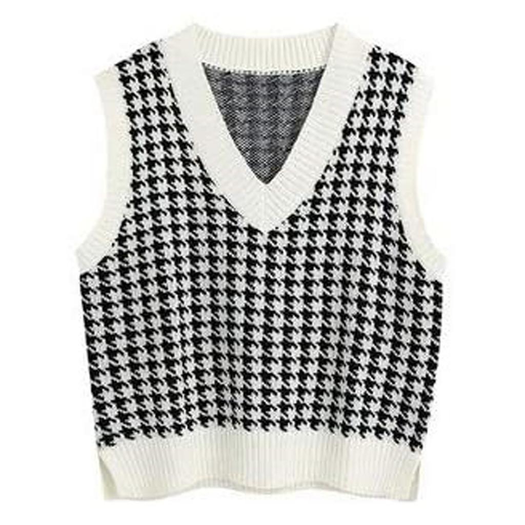 Women's Casual V-Neck Pullover Shirt Collision Color Sleeveless Sweater Vest