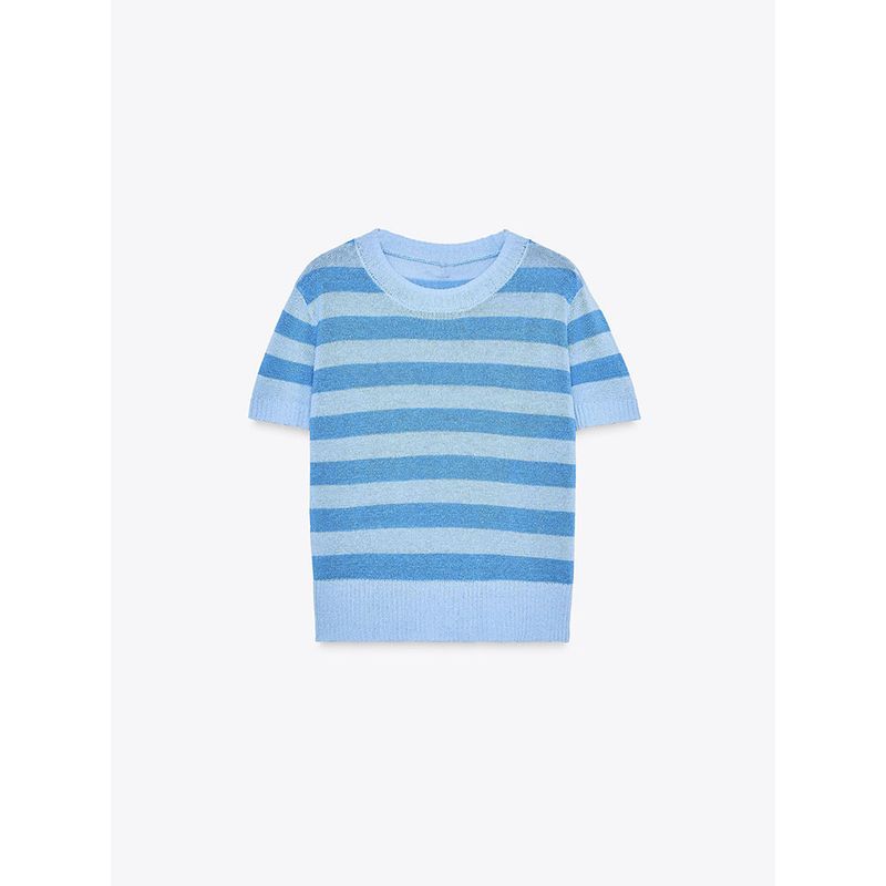 Za2025 Summer New Women Clothes Stripe Round Neck Short Sleeve Top 2142079 104 2142079 105