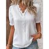 Fashion V Neck Short Sleeve Women Shirts Summer Cut-out Loose Women Lace Blouse White Office Ladies Vintage Casual Tops 30478