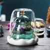 300ML Christmas Tree Mug Heat-Resistant Double Wall Glass Cup with Handle Snowflake Coffee Mug with Lid Drinking Cup Xmas Gift