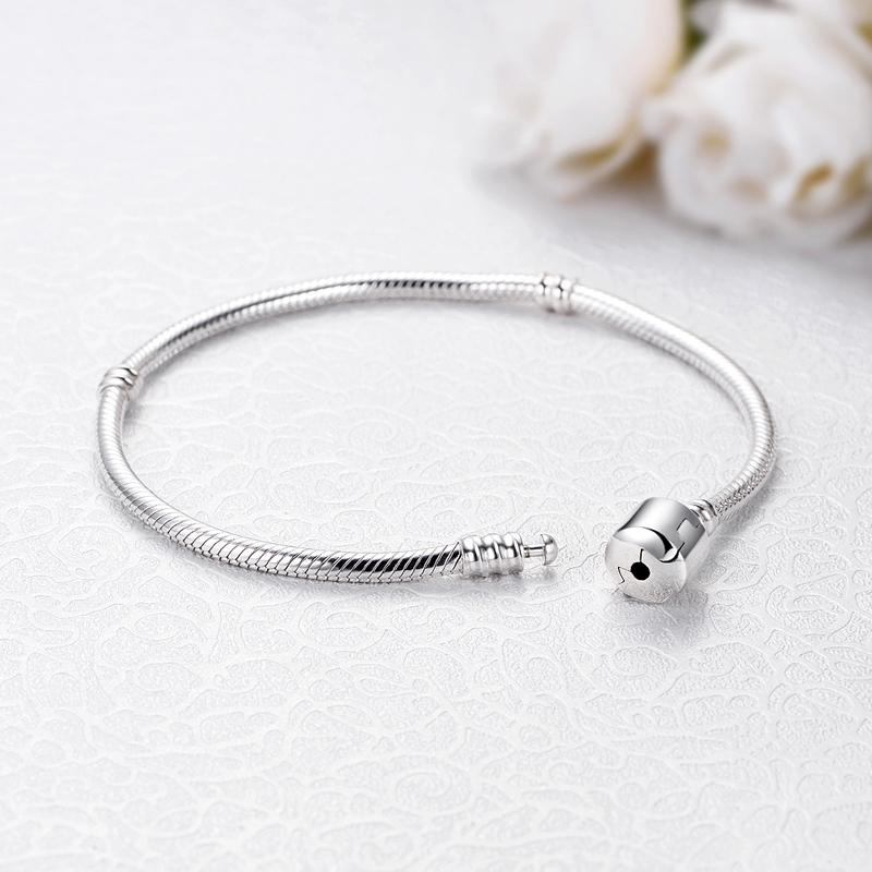 Original 925 Sterling Silver Bracelet Star Heart Clasp Snake Chain Rose Gold DIY Beads Charms Bracelets Bangles Luxury Jewelry