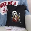 Women Bag Shopper Large Capacity Eco Canvas Cotton Shopper Foldable Fashion Black Cartoon Pictures Handbag Canvas Tote Bag