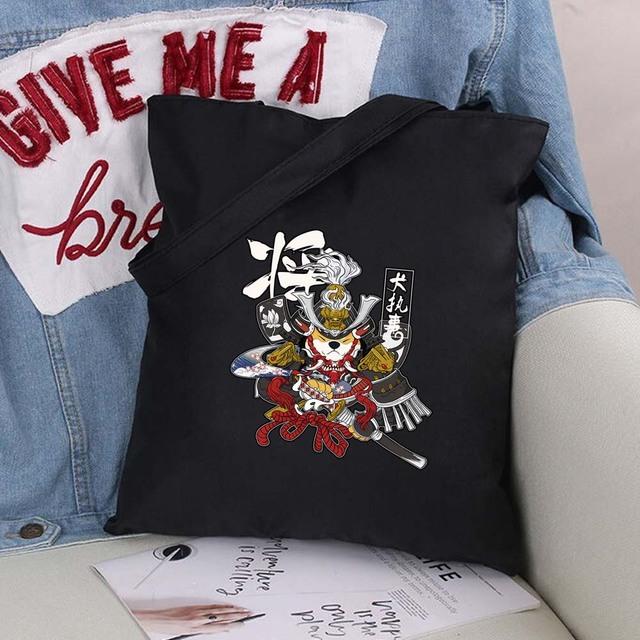 Women Bag Shopper Large Capacity Eco Canvas Cotton Shopper Foldable Fashion Black Cartoon Pictures Handbag Canvas Tote Bag