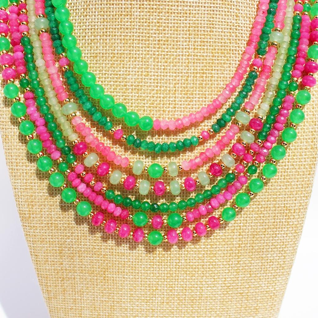 Легкий роскошный ювелирный дизайн, розовое и зеленое ожерелье из натурального камня с бусинами, изысканная цепочка на ключицу 742