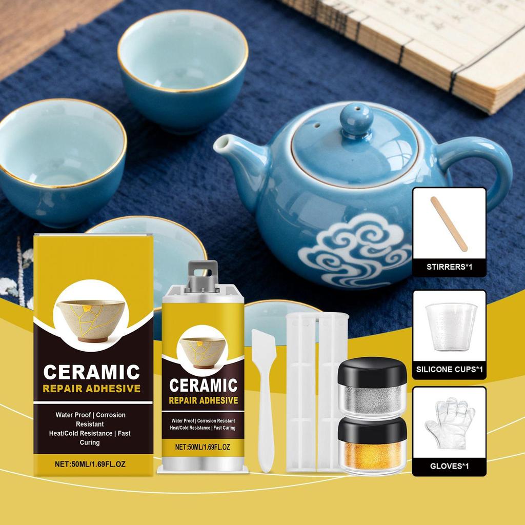 Безопасный для пищевых продуктов клей-ремонтник 50 мл Набор для ремонта керамики Водонепроницаемый клей для ваз, скульптур, мисок, унитазов, тарелок, фигурок