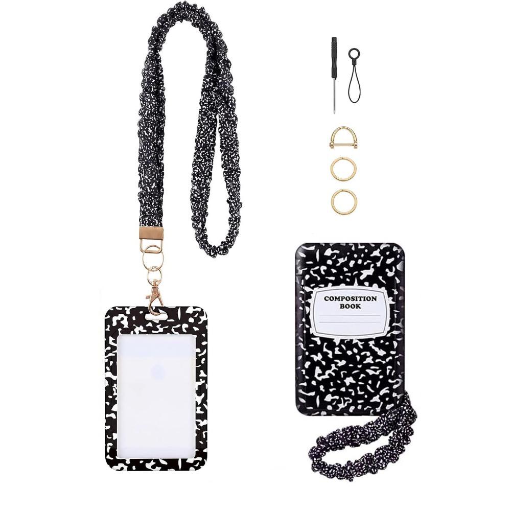 1 Set Safety Breakaway Buckle ID Badge Lanyard Stretchy Scrunchie Style Waterproof ID Card Holders Retractable Lanyard Set