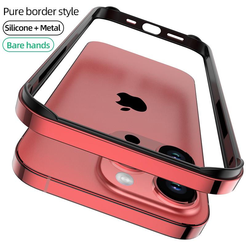 Роскошный алюминиевый чехол-бампер Hybird с силиконовой рамкой для IPhone 14 Plus 13 12 Mini 11 15 Pro Max 14pro XR XS Противоударный защитный чехол