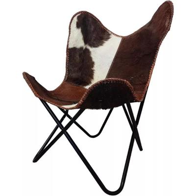 Винтажное кресло-бабочка из коричневой и белой коровьей кожи, кресло для отдыха, кресло-акцент Relax