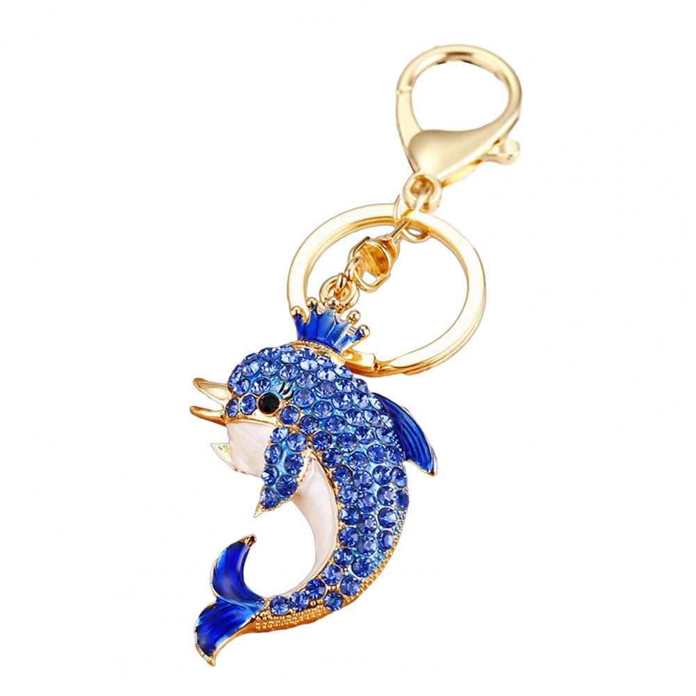Keychain Sparkling Rhinestones Dolphin Charm Wearing Crown Key Chain Decorative Wallet Backpack Car Key Holder Bag Charm 91