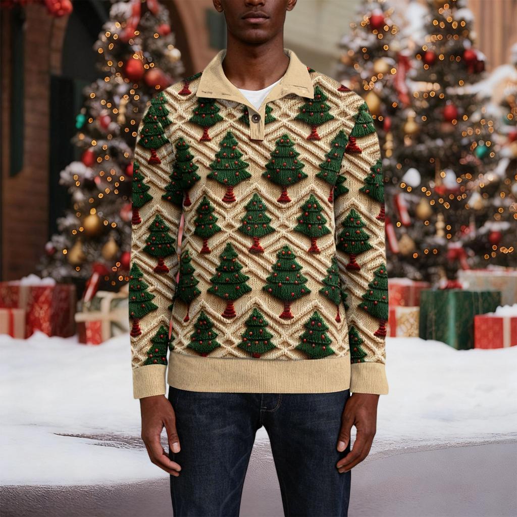 Мужская рождественская хлопковая рубашка-пуловер с длинным рукавом для активного отдыха, винтажная вельветовая рубашка с воротником-стойкой и пуговицами, повседневная толстовка с рождественским принтом
