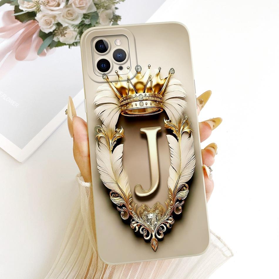 For iPhone 11 Pro Max Feather Crown Initial Letter Phone Case For iPhone11 11Pro 11ProMax Soft Silicone Covers Bumpers