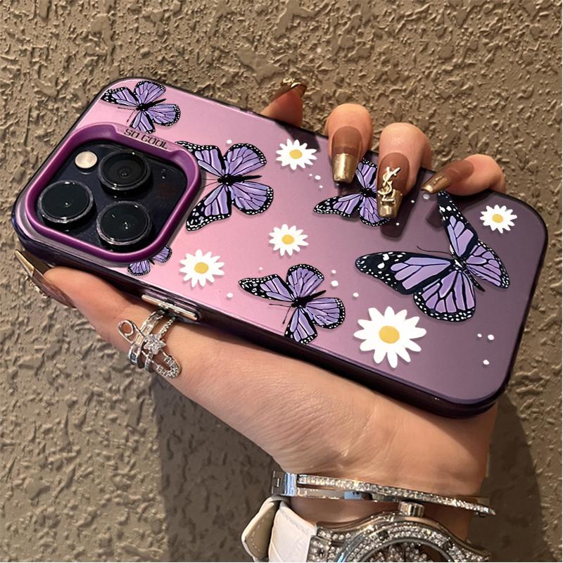 Purple flower butterfly Phone case iPhone 15 Pro Max 11 12 13 16 14 Plus Silicone Shockproof Case Lens protector shell