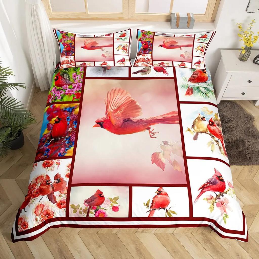 Cardinal Duvet Cover Set Red Bird Bedding Set For Child Youth Pine Tree Comforter Cover Animal Snow King Size Soft Quilt Cover