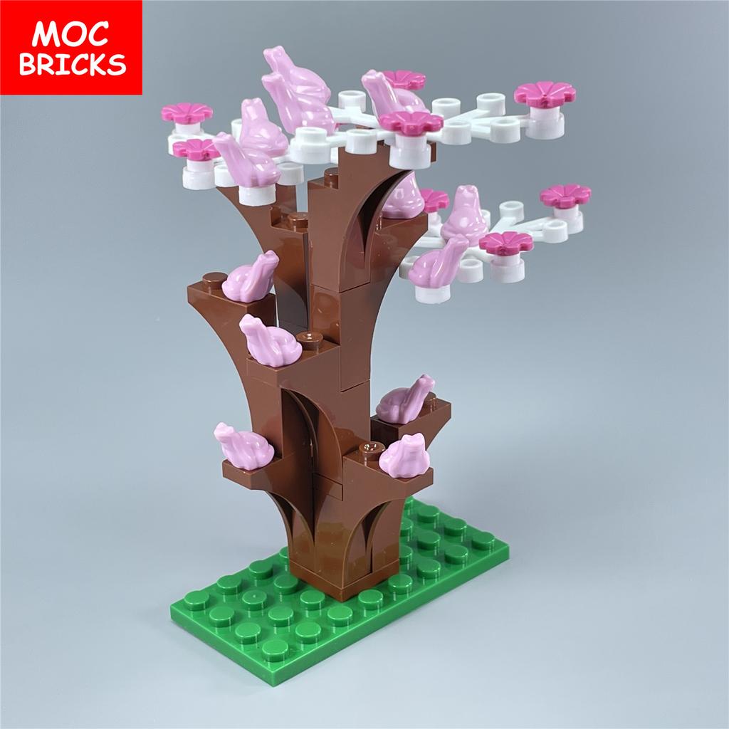 Set  MOC Bricks Peach Tree City Green Flower Grass Plants Garden Assembly Building Blocks Toys kids gifts