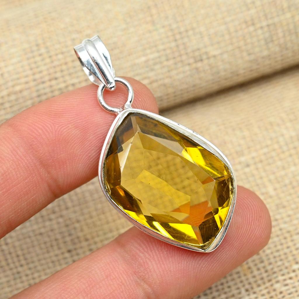 Beautiful Citrine Fancy Gemstone Pendant 925 Solid Sterling Silver Handmade Jewelry