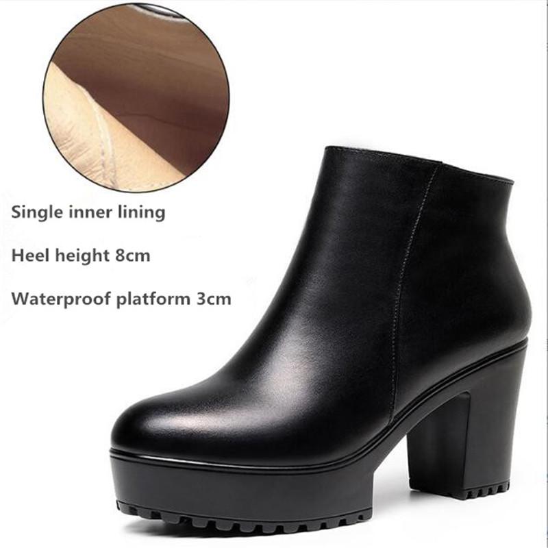 Genuine Leather Autumn Winter Women Boots Shoes Warm Ankle Boots Female Thick Heel Boots Women Platform High Heels Shoes