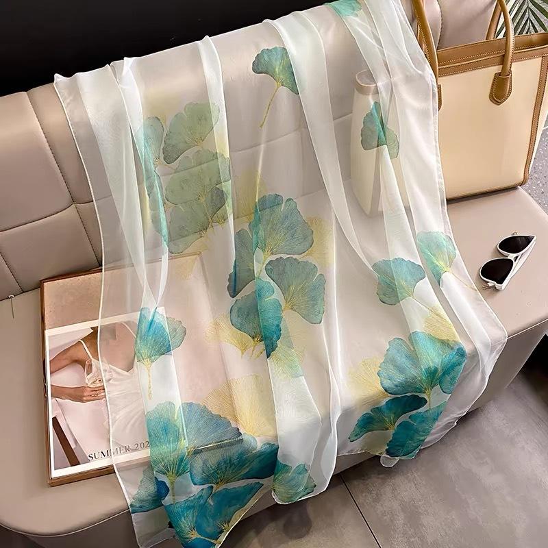 Luxury Brand Women Beach Scarf Georgette Silk Shawls Design Print Headband Female Summer Headband Wraps Sunscreen Hijab
