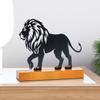 Metal Lion Statue Figurine Hollow Iron Animal Sculpture with Wood Base Table Centerpieces Decors Home Desktop Ornament