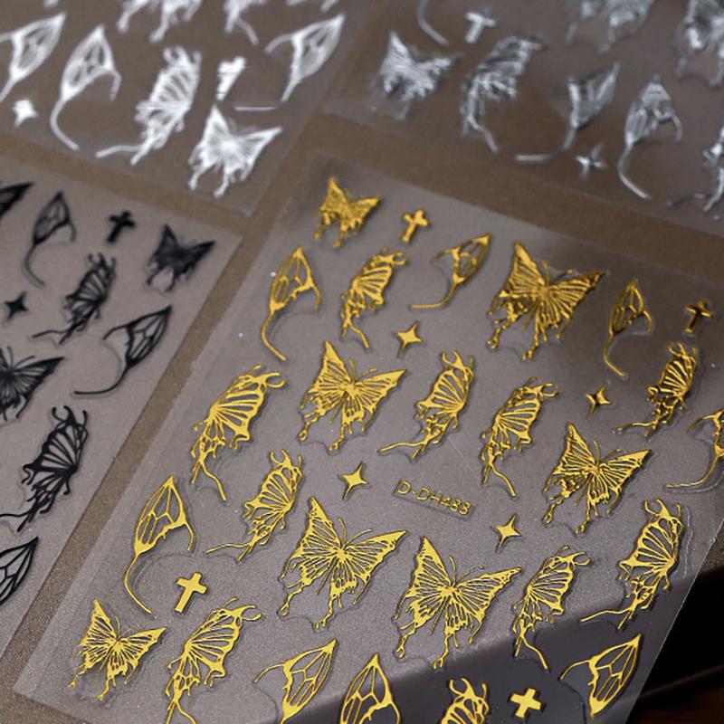 Нарисованная вручную жидкая наклейка для дизайна ногтей в виде бабочки, ультратонкая, прозрачная, декоративная, цветная, самоклеящаяся наклейка