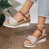 Summer New Large-size Hemp Rope Woven One-word Buckle with Flat-soled Sandals Women's Slope Heel Thick-soled Large-size Women's Sandals