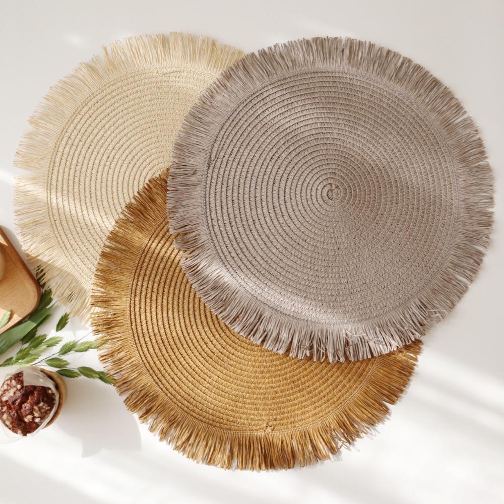 Paper Heat Resistant Place Mat with Tassel Bowl Mat Kitchen Accessories Braided Placemat  Kitchen