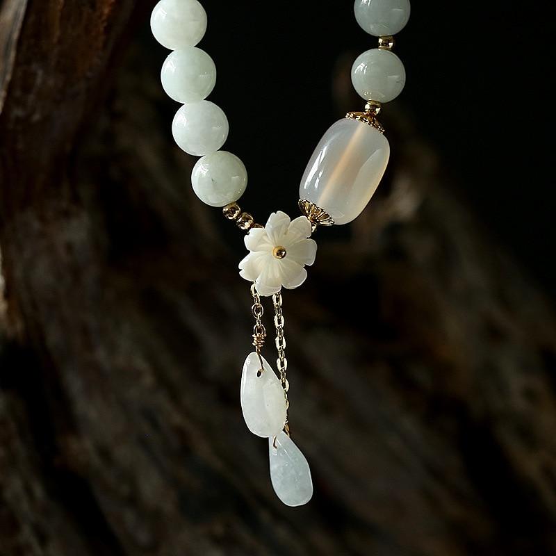 Flower Shape Shell Natural Jade Beads Waterdrop 14K Gold Filled Strand Bracelets for Women Fine Jewelry Accessories Gift