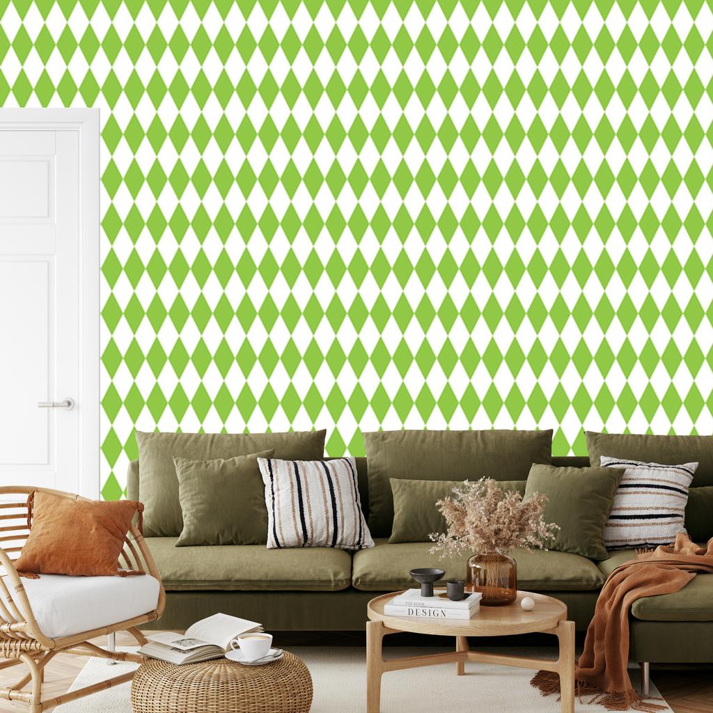 Harlequin Diamonds Wallpaper Lime and White for Living Room and Bedroom 50x1000