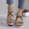 Мода 2025 Мода Эластичная лента Женские сандалии Новые Хрустальные Повседневные Летние Открытый носок Большой размер Бестселлер Удобные Плоские сандалии