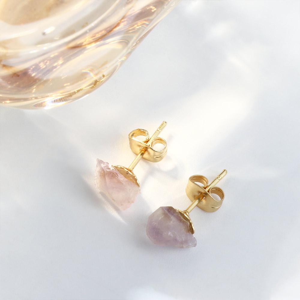 Rough Stone Purple Natural Amethyst Women Earrings Ear Studs Korean Style Amethyst Stud Earrings