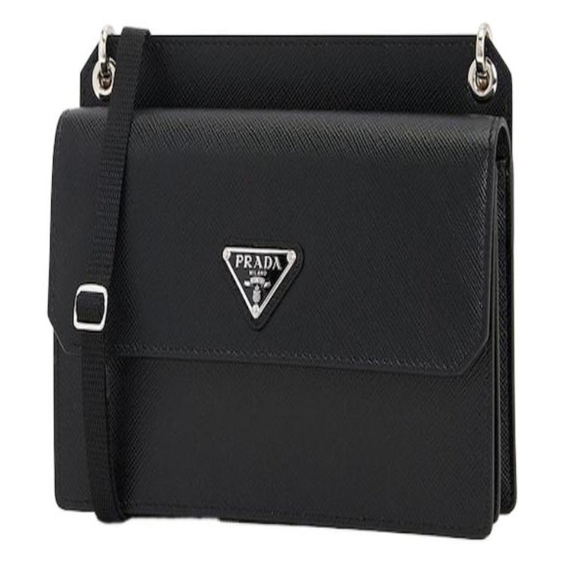 Prada Logo Leather Crossbody Bag Shoulder Bag Men's Black